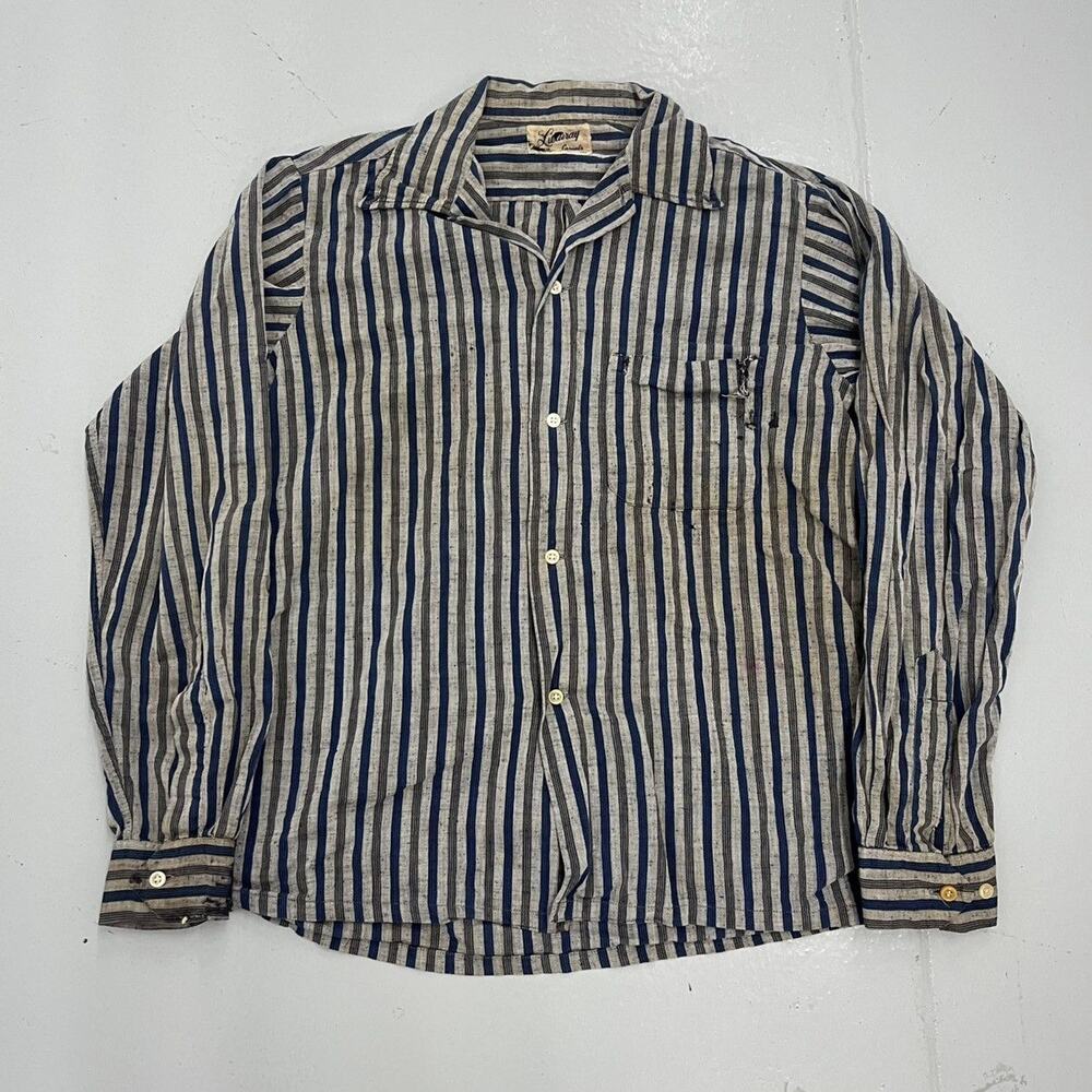 Vintage 50s Grey/Blue Striped Cotton Shirt